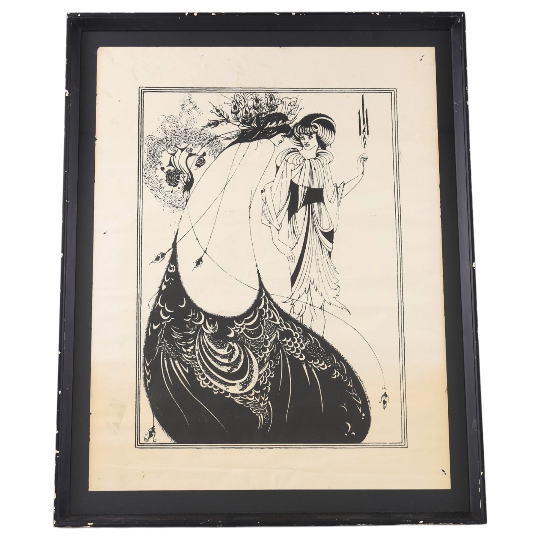 After Aubrey Beardsley (British 1872-1898): The Peacock Skirt, monochrome lithographic poster unsigned 54cm x 39cm
Notes: The original design was a one of sixteen illustrations from Oscar Wilde's play Salome: A Tragedy in One Act.