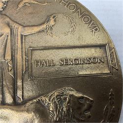 Two WWI bronze memorial plaques named to Hall Serginson and Joseph Stokeld (2)