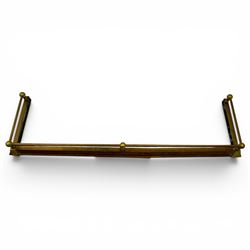 Three 20th century brass fenders, two with pierced Art & Crafts design rails, largest W156cm, D 45cm 