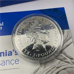 The Royal Mint United Kingdom 2005 one ounce fine silver Britannia coin and 2015 'Britannia's Renaissance' silver proof piedfort two pound coin cased with certificate