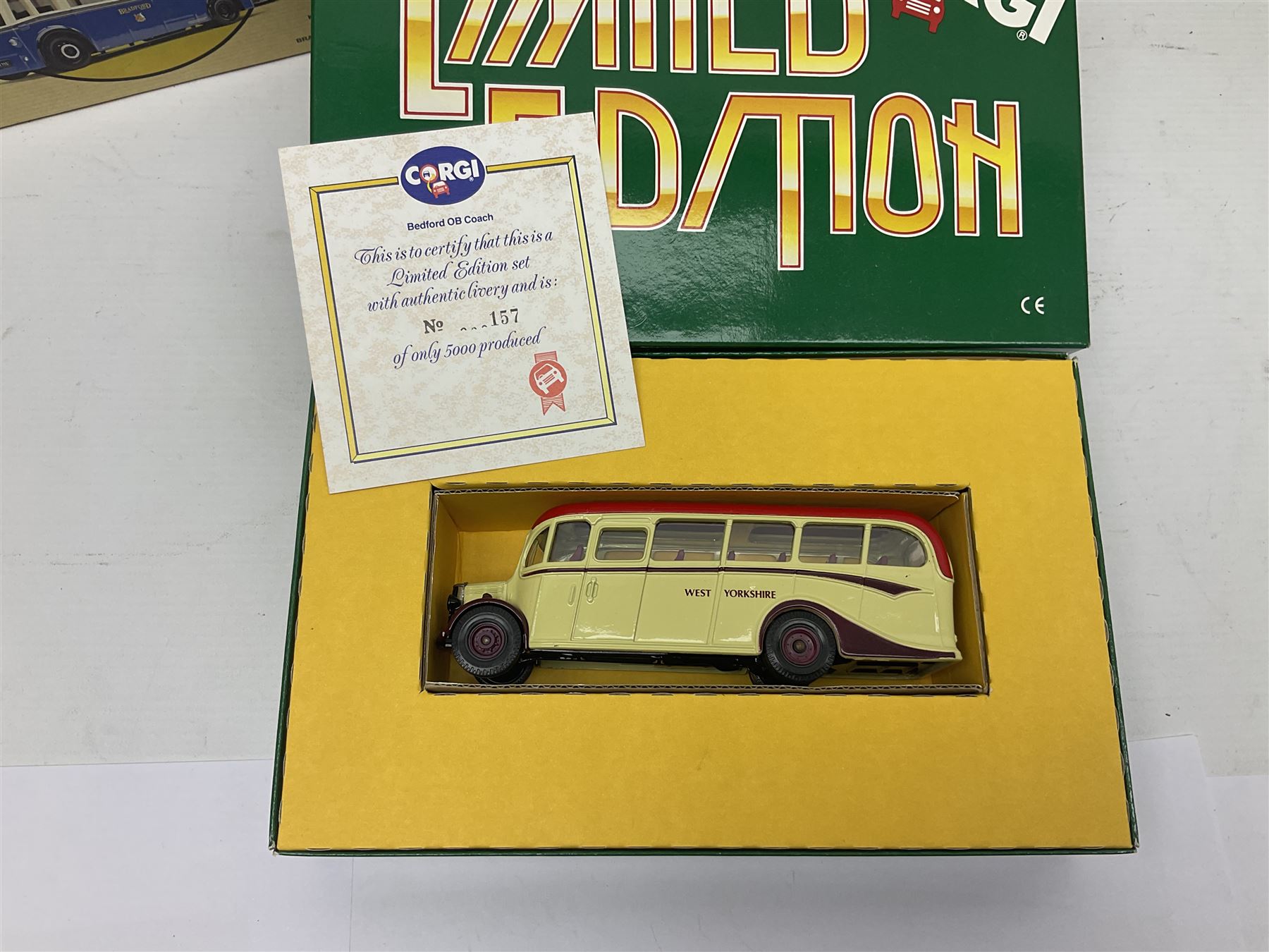 Corgi - twenty eight modern die-cast model coaches, buses and wagons to include Corgi Classics 35305, 96991, 97002, two 97108, 97208, 97267, 97335, 97871 and 98162; limited edition sets D949/26, 97107 and 97185; The Yorkshire Rider Series 91700, 91853, 91858 and 91862; all but one in original boxes or perspex display cases, most with certificates (27)