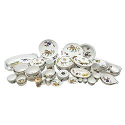 Royal Worcester Evesham pattern dinner wares, to include lidded tureens, eight dinner plates, serving tray, ramekins, jug, seven bowls, egg cups, serving dishes etc, approx 47 pcs, all with printed marks beneath