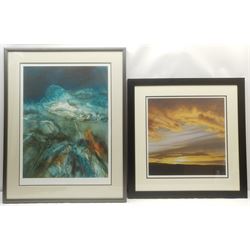 Steven Townsend (British 1955-): Sunset, limited edition colour print signed and numbered 62/195 in pencil 43cm x 43cm; Gillian McDonald (British Contemporary) 'Moorland Light I', limited edition colour print signed titled and numbered 61/195 in pencil 60cm x 46cm; Robert King (British 1936-): 'Window at Twilight', limited edition colour lithograph signed and numbered 2/295 in pencil pub. Solomon & Whitehead 41cm x 30cm (3)