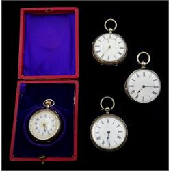 Victorian silver open face key wound lever pocket watch by Benjamin Hancock, Tunstall, No. 10009, silver keyless lever fob watch and two silver cylinder pocket watches