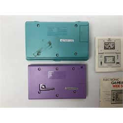 Collection of retro handheld games, including Nintendo Game & Watch ‘Snoopy Tennis’ (1982) and ‘Squish’ (1986) both with instruction booklets, Casio CG-600 ‘Star Invader’ with box, 3 in 1 LCD cartridge game including ‘Soccer’, ‘Invader’ and ‘Bomb Finder’ games, and two Grandstand ‘Pinball Wizard’ (1988) games, both with original boxes