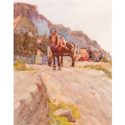Henry Silkstone Hopwood (Staithes Group 1860-1914): Horse and Cart at 'Runswick', watercol...