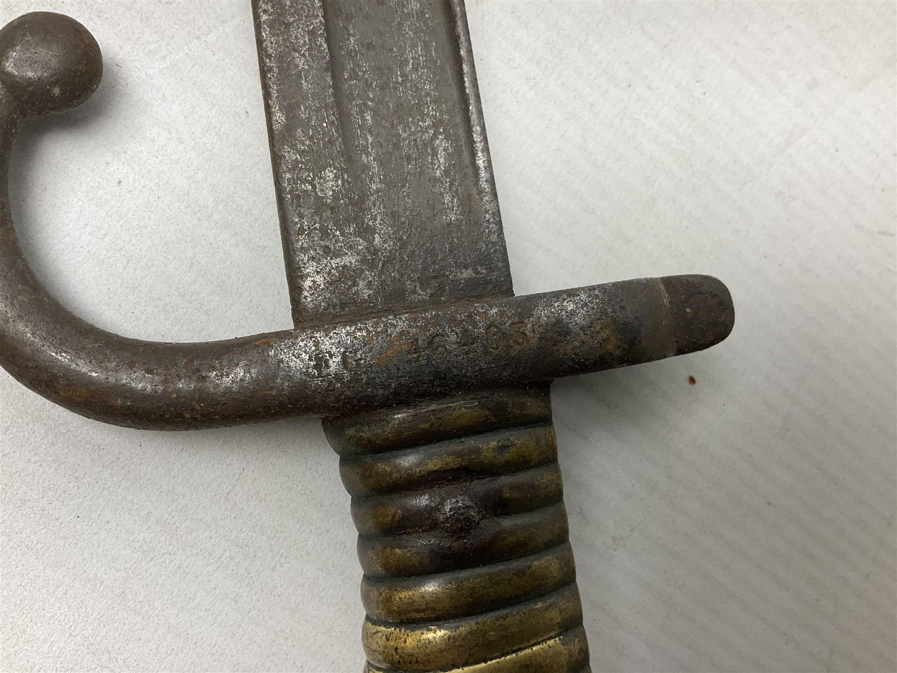 Five 19th century bayonets in relic condition without scabbards comprising British Pattern 1876 socket bayonet with Indian markings; French Model 1874 epee bayonet; and three French Model 1866 sabre bayonets (5)