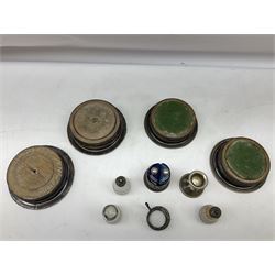 Four 19th century silver plated wine bottle coasters, together with hallmarked silver collared and lidded glass cruet trio and ornate silver cruet holder missing liner, with handle, and other silver plate etc