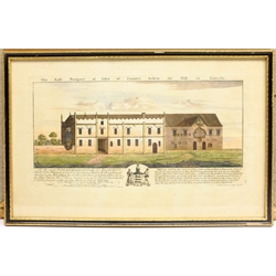 After Samuel Buck (British 1696-1779) and Nathaniel Buck (British 18th century): 'The East View' and 'The South View of Belvoir Castle in the County of Leicester', pair engravings with later hand-colouring 21cm x 39cm, and 'The East Prospect of John of Gaunt's below the Hill in Lincoln', engraving with later hand-colouring 19cm x 37cm (3)