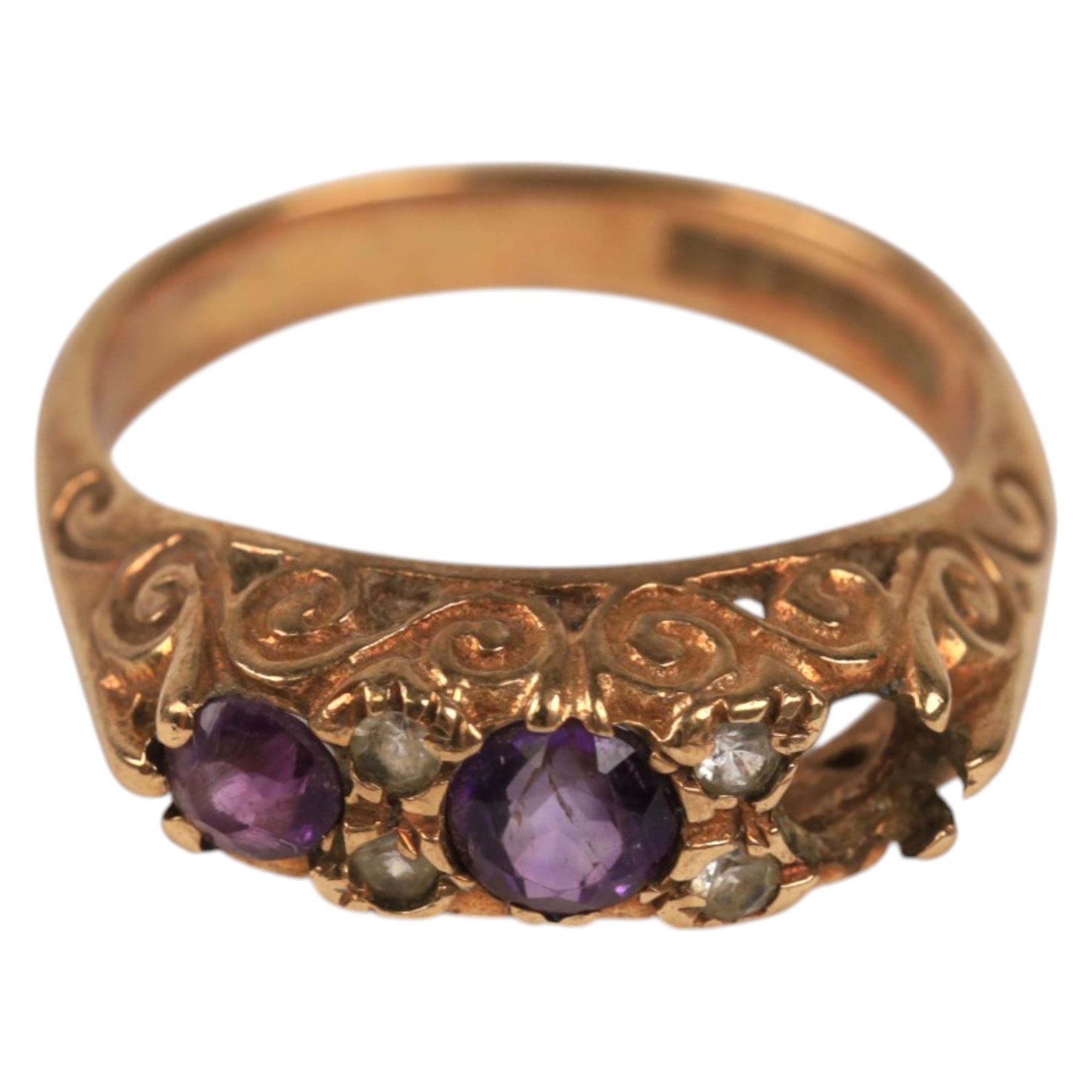 Three 9ct gold stone set rings, all hallmarked