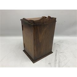 Miniature oak smokers cabinet, the hinged door with geometric decoration, H30cm