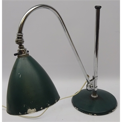  Bestlite BL1 table lamp designed by Robert Dudley Best (1892-1984) chrome frame with green lacquered shade, stamped makers marks, H55cm   