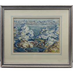 Robin Wallace (British 1897-1952): Impressionist Rocky Coastal Landscape, watercolour signed 29cm x 40cm
