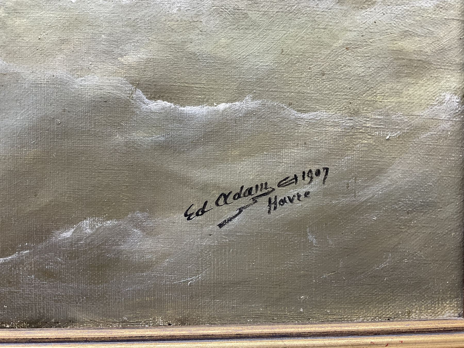 Edouard Adam (French 1847-1929): Lighthouses at 'Le Havre', oil on canvas signed titled and dated 1907, 59cm x 91cm