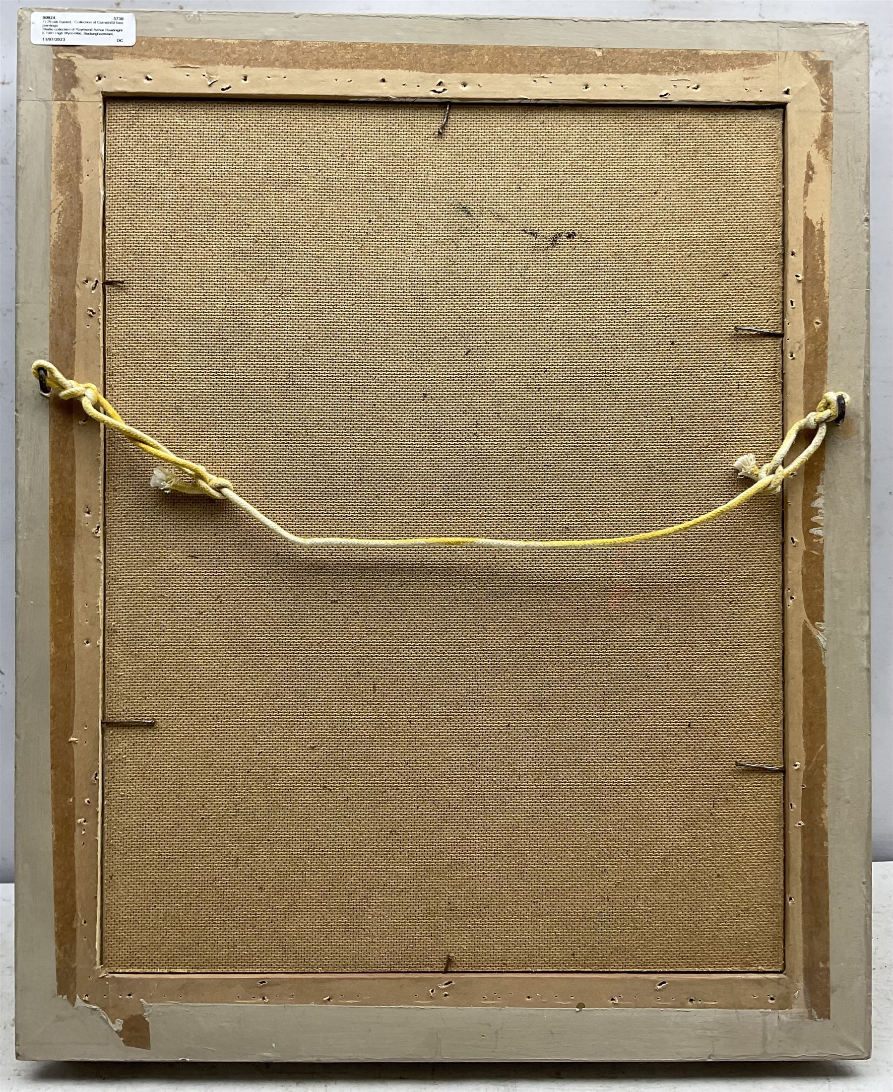 Raymond Arthur Roadnight (British 1941-): 'Julia', oil on board titled in the artist's hand 44cm x 34cm 
Provenance: the artist's studio collection. Born in High Wycombe, Roadnight spent three years training under Patrick Reyntiens and John Piper creating stained glass windows for Liverpool and Coventry cathedrals. These works included the great baptistry window in the New Coventry Cathedral, the 'Lantern' atop the Catholic Cathedral in Liverpool, and the grand windows in Oundle School Chapel. He has exhited at Royal Academy, Alfred East Gallery, Chichele College in Higham Ferriers, and Burleighfield House in Loudwater.