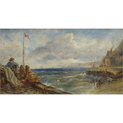  Joseph Newington Carter (British 1835-1871): 'Sandsend' looking towards Whitby, oil on board signed and dated '65, 11cm x 22cm Provenance: part of a large North Yorkshire single owner life time collection of J N Carter oils watercolours and sketches   