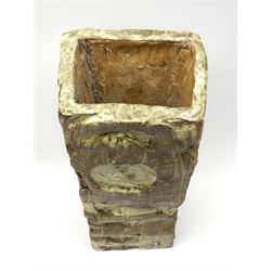 Rectangular studio pottery vase, marked KD to the base, H31cm and a smaller blue glazed vase by Andrew Crouch (born 1982) with impresses seal mark beneath, H16cm