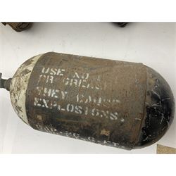 Three RAF light switches, together with military oxygen canister, batteries, gages etc  