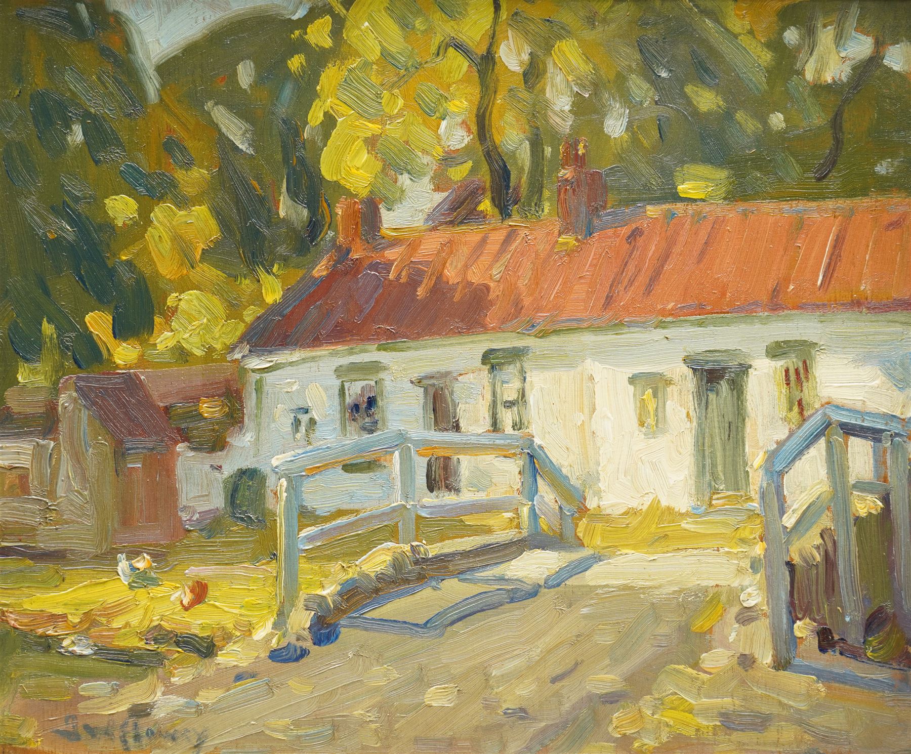 John William Howey (Staithes Group 1873-1938): Farmstead - Cast Eden, oil on board signed 24cm x 29cm