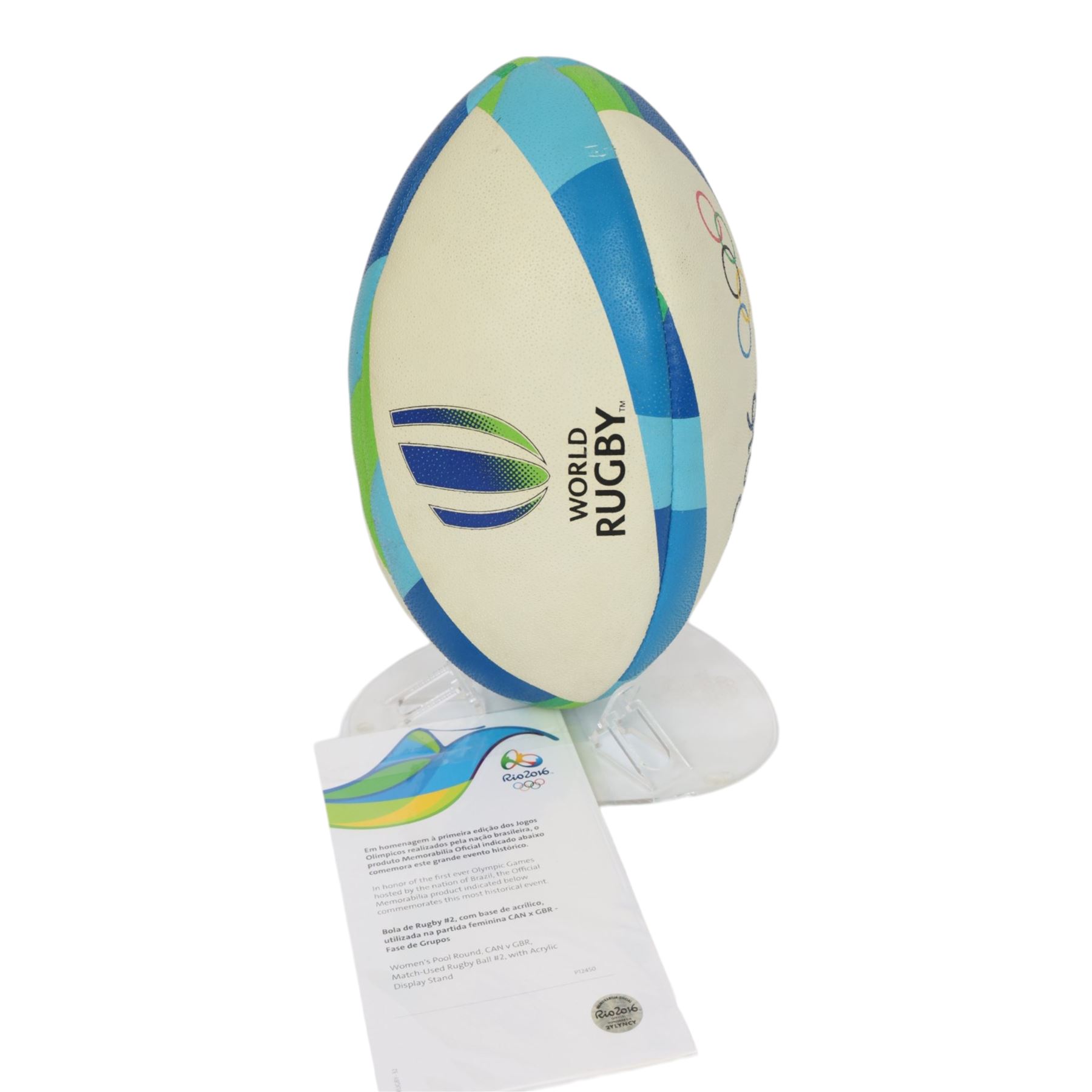 2016 Rio Olympics match used rugby ball, Women's Pool Round Canada vs Great Britain, with authenticity hologram, certificate and acrylic display stand