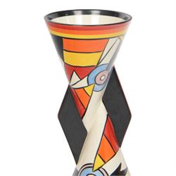 Wedgwood Bizarre by Clarice Cliff, Lightning Yo Yo vase, hand painted based upon an original, limited edition 165/250, with certificate and box, H23cm 