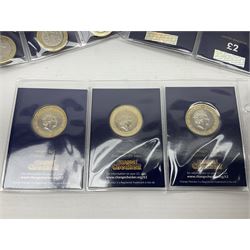 Mostly United Kingdom Queen Elizabeth II commemorative two pound  coins, including 2017 'Jane Austen', 2018 'Sea King', 2018 'Vulcan' etc face value of UK coins approximately 98 GBP