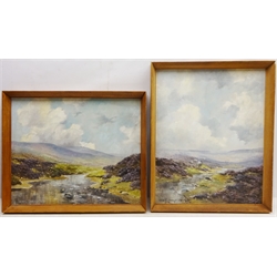  Moorland Sheep, pair of oils on board signed by Lewis Creighton (British 1918-1996) 40cm x 50cm (2)  