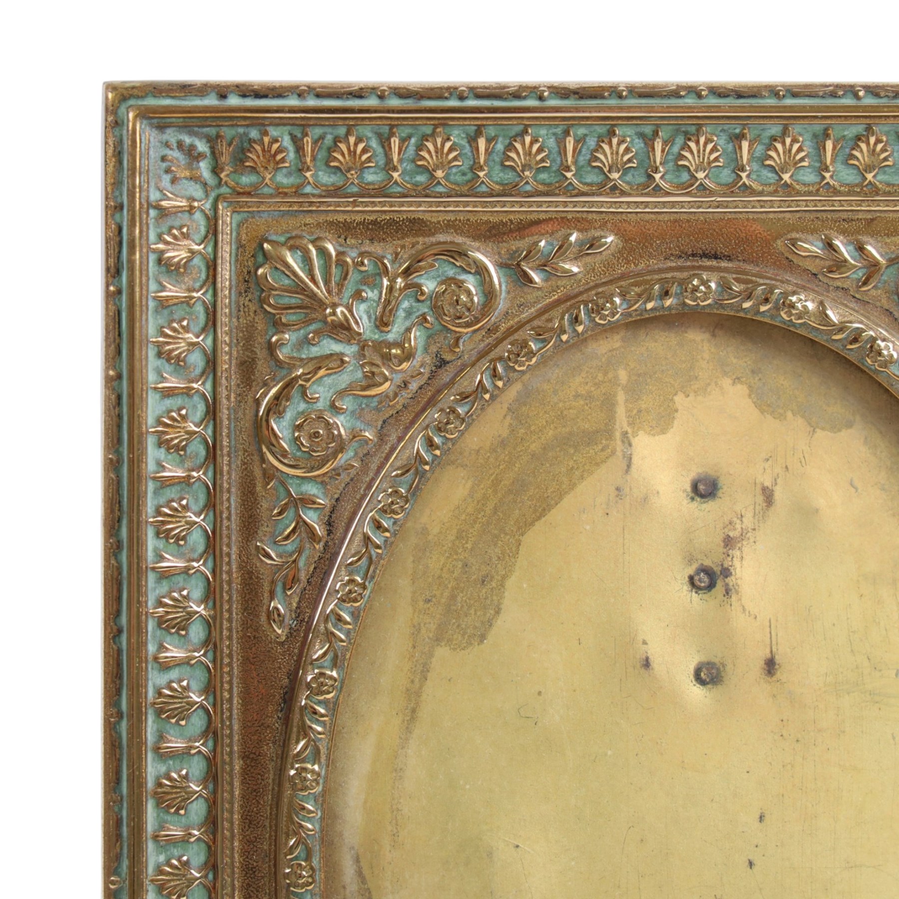 Collection of brass photo frames, including wire work examples, largest H37cm