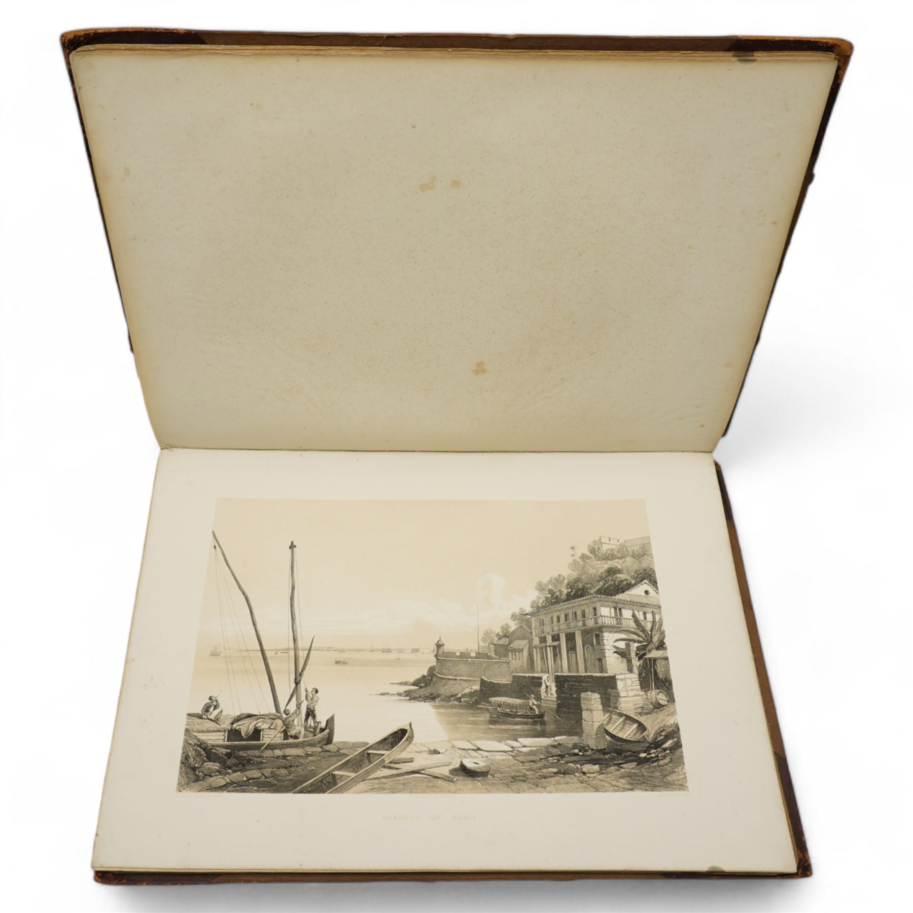 Sir William Gore Ouseley (British 1797-1866): 'Views in South America, from original drawings made in Brazil the River Plate, the Parana, &c', folio containing twenty six (26) tinted lithograph plates with lithographed titled and plan, dedication to Prince Albert with list of plates on verso, pub. London: Thomas McLean 1852, bound in oxblood leather and brown cloth
