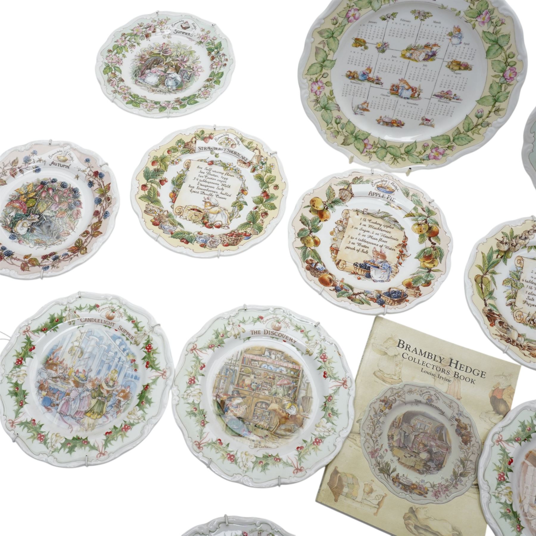 Collection of Royal Doulton Brambly Hedge wares, comprising two calendar plates, 2002 and 2003, four recipe plates 'Strawberry Shortcake' 'Apple Pie' 'Mushroom Tart' and 'Crystalized Violets', six Midwinter plates and four season plates (16)