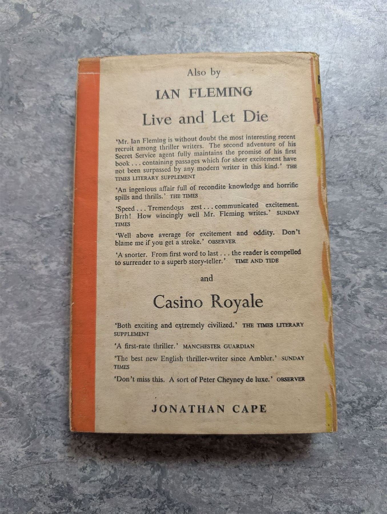 Fleming, Ian - James Bond 'Moonraker' first edition state B, with shoot spelling correction on page 10, original black cloth with silver titles, with orange and yellow flame dust jacket, pub. Jonathan Cape, London 1955