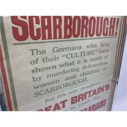 WWI style Scarborough enlistment poster 'Remember Scarborough! Enlist Now!', in metallic frame, H75.5cm