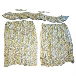 Pair of large quality full length lined and padded ivory ground curtains profusely decorat...