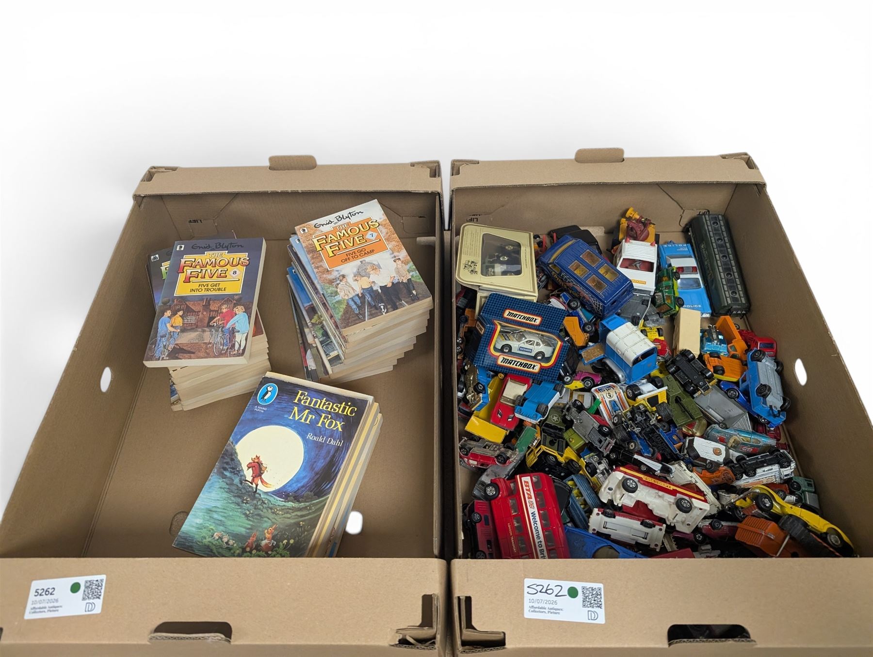 Collection of playworn diecast model vehicles, including Corgi, together with vintage Enid Blyton and Roald Dahl books