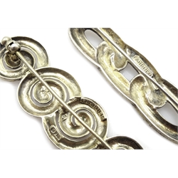 Two Thedore Fahrner Art Deco brooches swirl and link designs, both stamped Fahrner 925