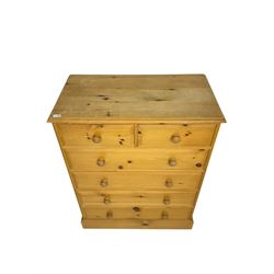 Solid pine chest, fitted with two short and four long drawers