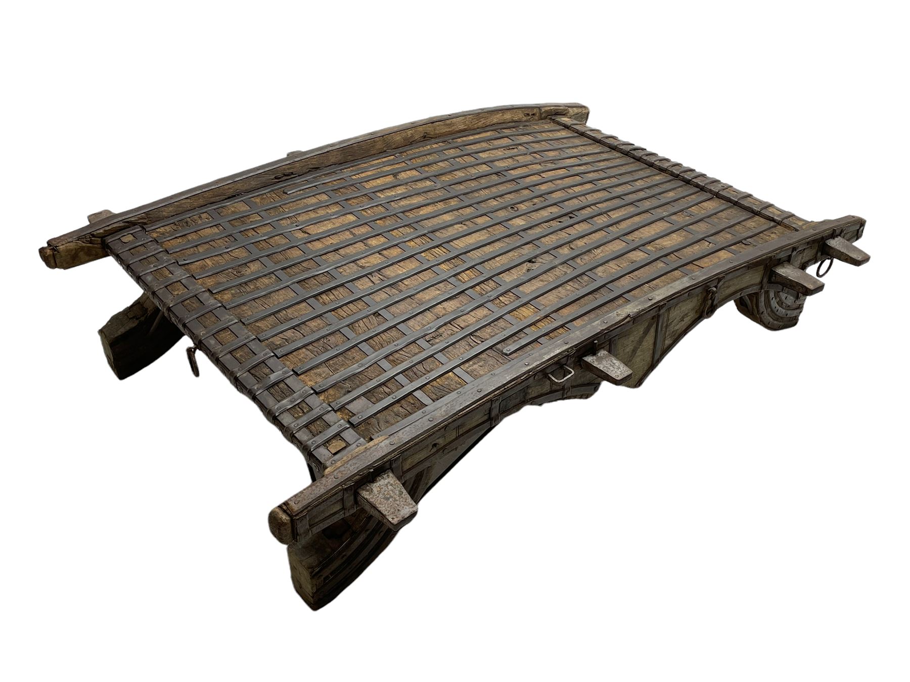 19th century Indian elephant 'Howdah' saddle, hardwood and iron bound 