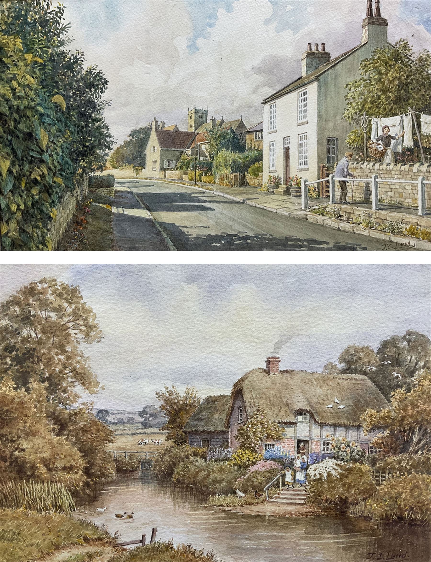 John Cecil Lund (British 1932-): 'Monday Morning - Walton' and 'Village Pond', two watercolours signed, titled on the mount, max 19cm x 32cm (2)