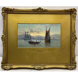 Louis Etienne Timmermans (Belgian 1846-1910): Boats in Calm Waters, oil on board signed 14cm x 24.5cm