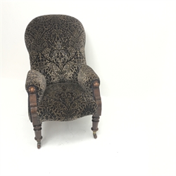  Late Victorian high spoon back mahogany framed upholstered armchair, turned supports, W63cm  