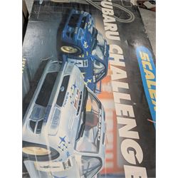 Scalextric Subaru Challenge set, boxed, collection of Scalextric track, building bricks, five Peggy Nesbit costume dolls