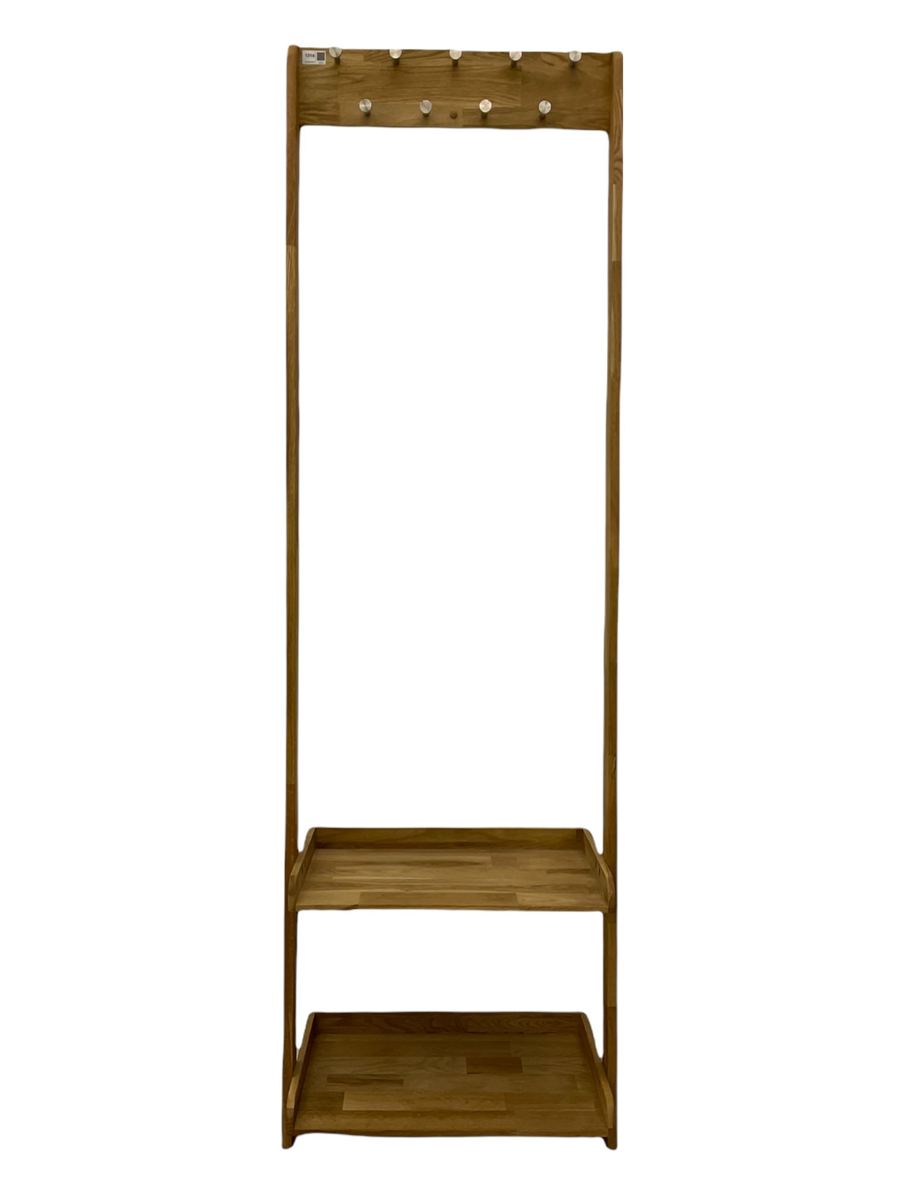 Futon Company - hallstand fitted with hooks and two shelves (W55cm, H181cm, D47cm), and a wall mirror with shelf and hooks (30cm x 40cm)