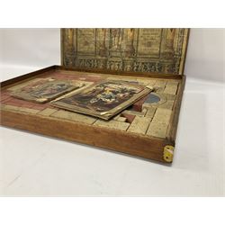 Richters 1880s Anchor Box Stone Block Building set, in original wooden box with sliding lid and paper label; with two instruction booklets, circa 1880-1900s