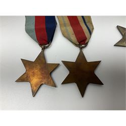 Eleven WW2 medals comprising three 1939-1945 war medals, two Defence medals, three 1939-1945 Stars, Atlantic Star, Africa Star and Italy Star; miniature QEII Naval LS & GC medal; all with ribbons; and WW2 postumous medal slip to Flight Sergeant L.N. Clark