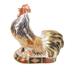 Royal Crown Derby paperweight, Imari Rooster with gold stopper and original box 