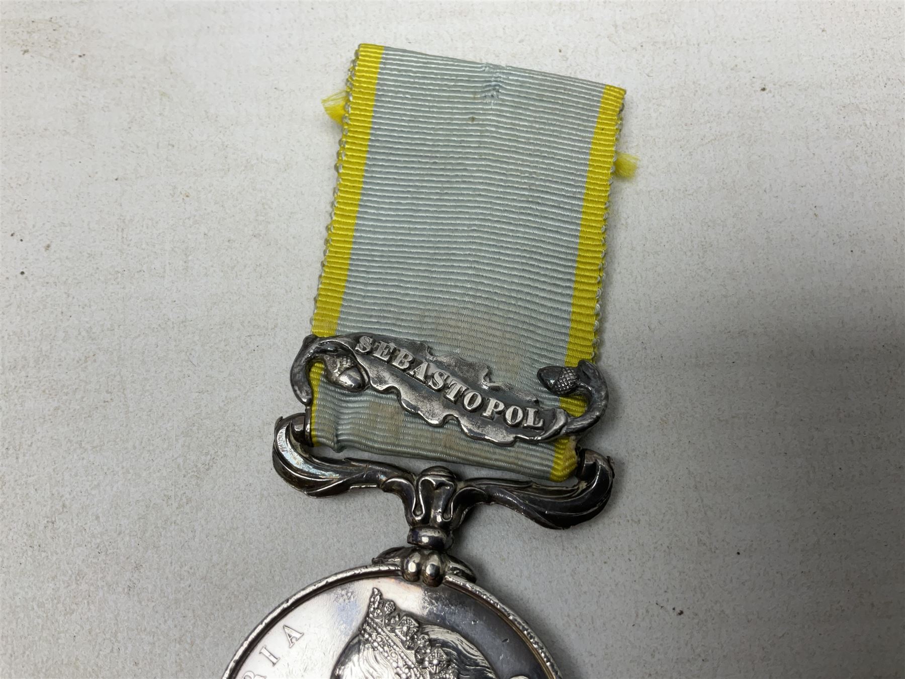 Victoria British Army Crimea medal with Sebastopol clasp regimentally impressed to (4239) Gunner Edwin Male 6th Bn.Rl.Arty with ribbon
