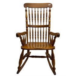 19th century elm and beech spindle back rocking chair