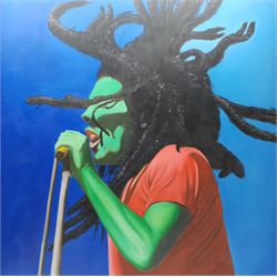 Peter J Bailey (British 1951-): Jazz Series - Bob 'Marley', oil on canvas signed and inscribed verso 100cm x 100cm (unframed)