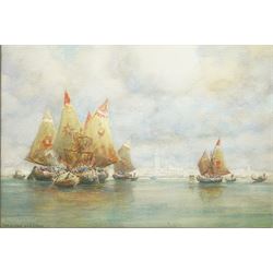 Arthur Trevor Haddon (British 1864-1941): Sailing Ships and Gondoliers - Venice, watercolour signed 32cm x 47cm
