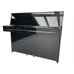 Steinmayer - contemporary upright piano in a black lacquered case, iron over strung frame with an underdamper action, internally operated hammer mute, sustain and Una-corda pedals, with a  6 octave 73 key compass, serial number '551051128'. L122cm